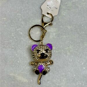 Bling Tiger Bag/Purse Charm or Keychain with Purple Accents